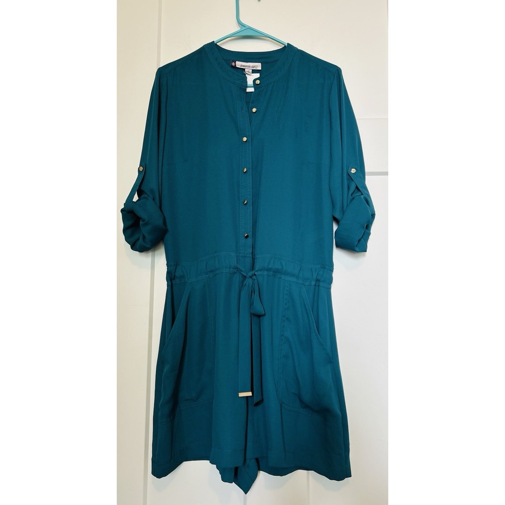 Jennifer Lopez Women's‎ Dressy Teal Shorts Romper– Gold Buttons Detail - Size 10